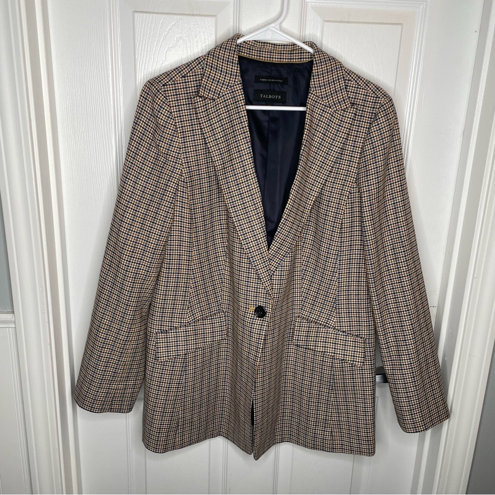 Talbots Houndstooth Wool Blend Woven From Italy Blazer Preppy Academia 14 - Picture 3 of 14